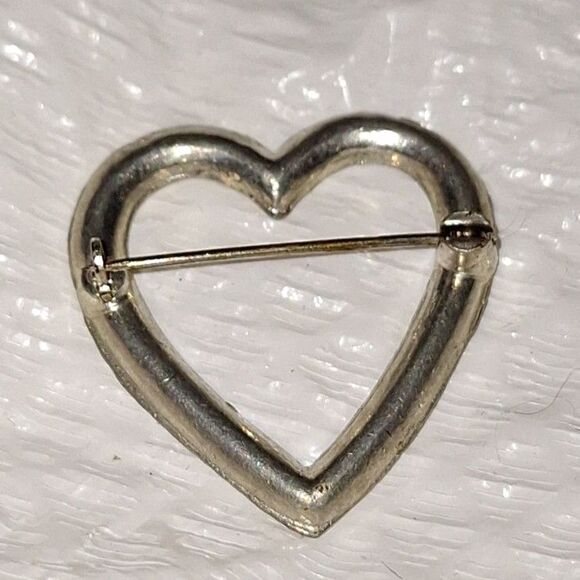 Antique Heart Shaped Pin Brooch Rhinestone Silver Tone Grandmacore Elegant - Picture 7 of 8